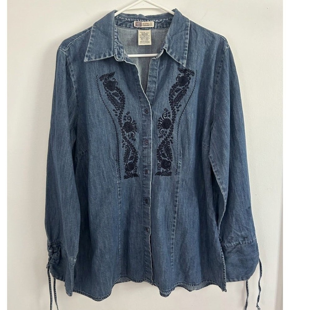 Vintage Faded Glory Womens Denim Embroidered Corset Back Embroidered Tunic XL
